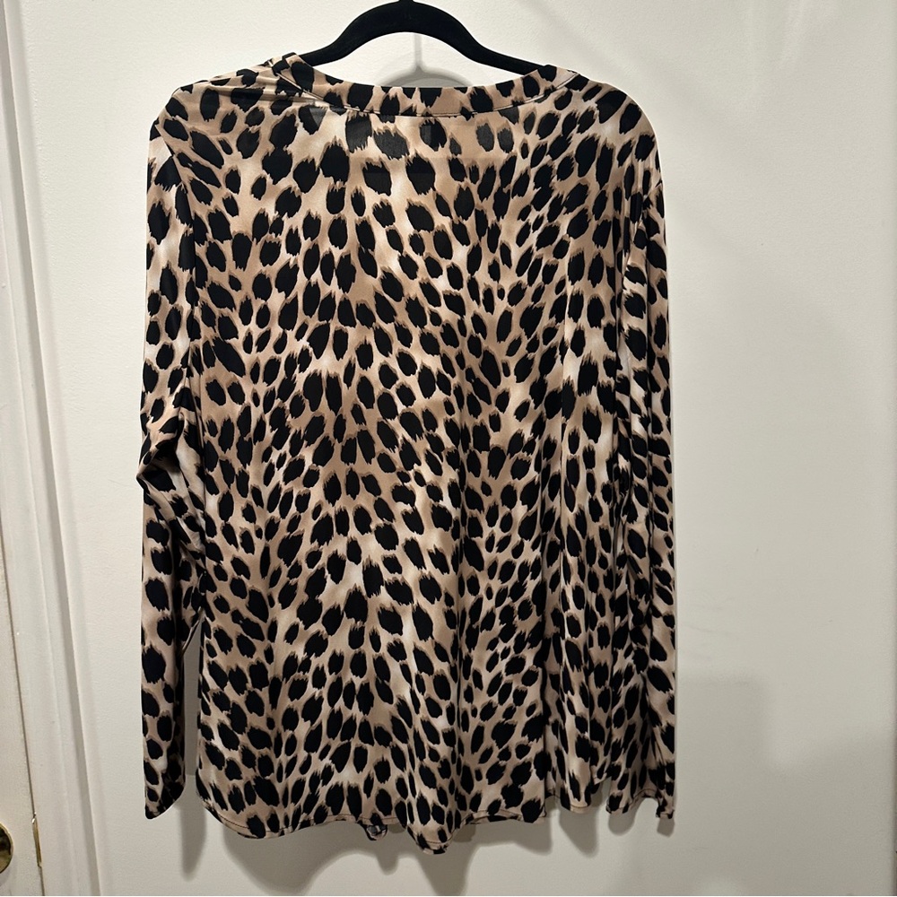 INC International Concepts Beige and Black Leopard Print Blouse with Zip Pockets - Picture 7 of 8
